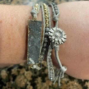 Gray Druzy and Sunflower Wrap Bracelet (Gold and Crystal Beading)